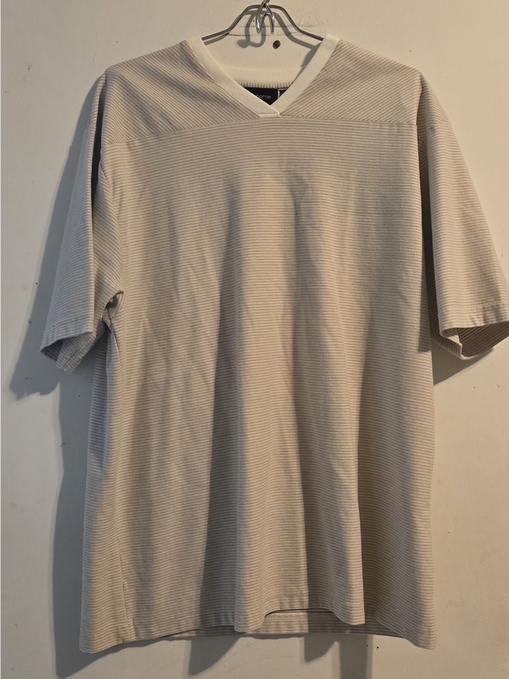 Claiborne Light Beige Ribbed V-Neck Top